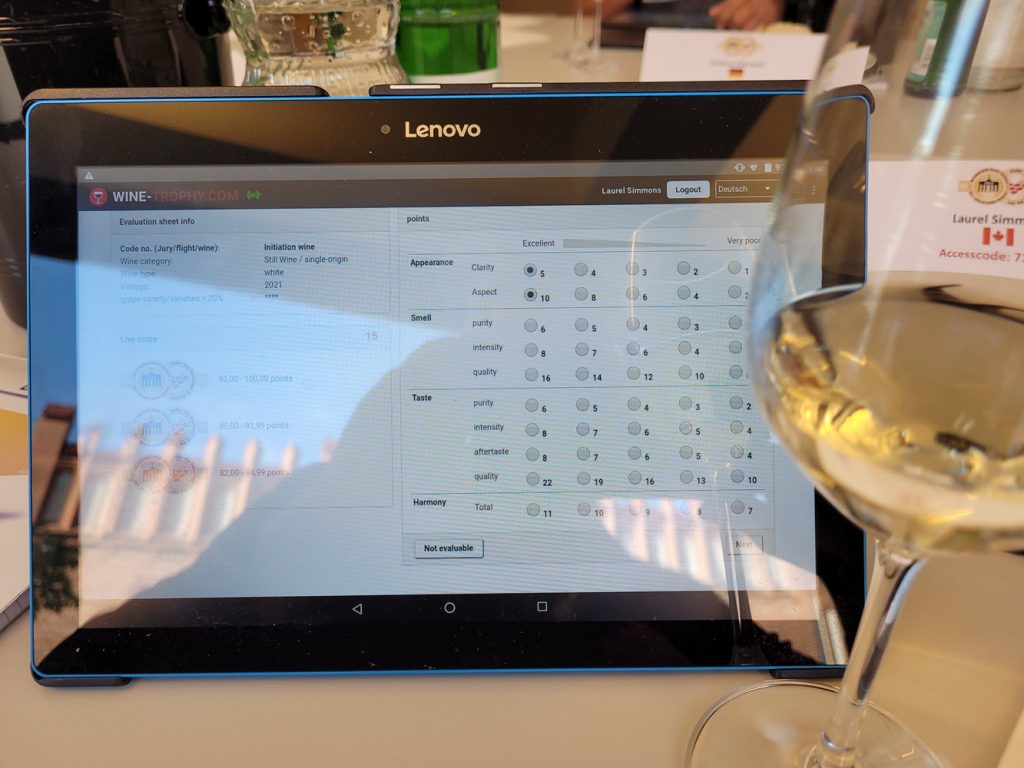 Tablet used to score each wine entry