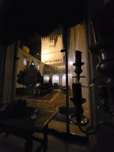The dark and moody view of the Pousada in Estremoz at night